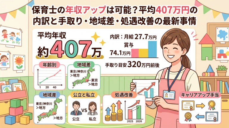 保育士の年収アップは可能？平均407万円の内訳と手取り・地域差・処遇改善の最新事情